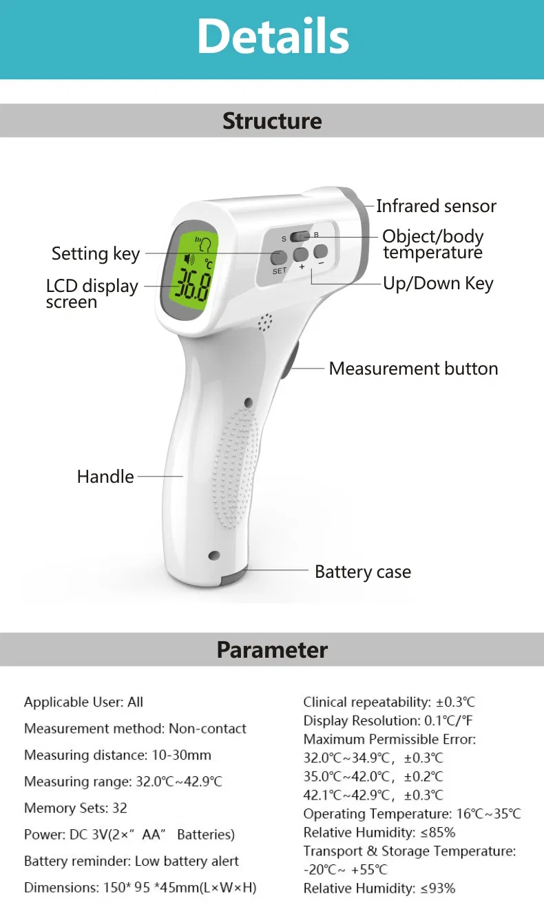 Digital Forehead Ear Infrared Thermometer Termometro