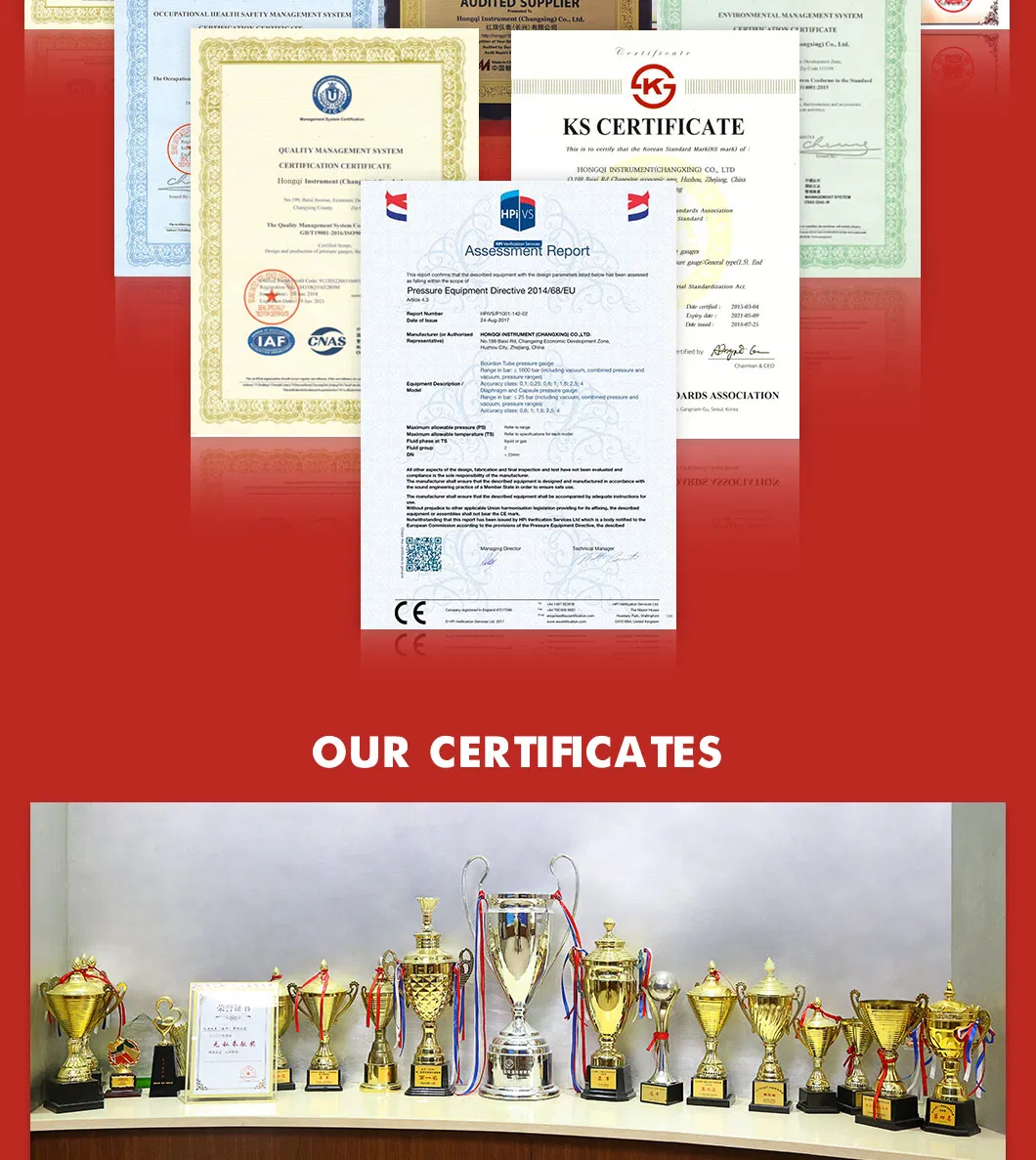 Hongqi ® Red Pointer with Black Pointer Railway Use Pressure Gauge 0-1600kpa