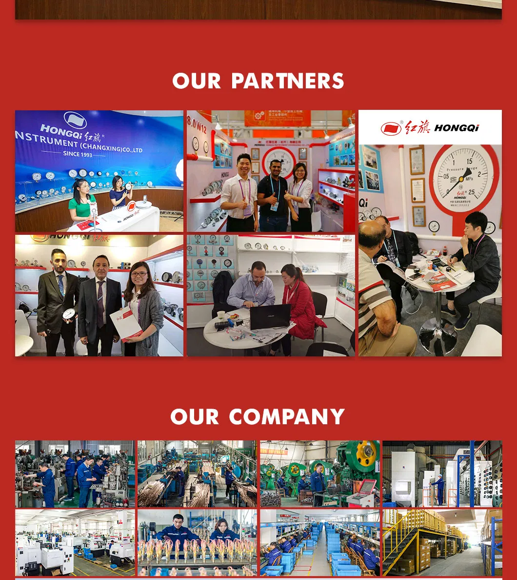 Hongqi ® Red Pointer with Black Pointer Railway Use Pressure Gauge 0-1600kpa