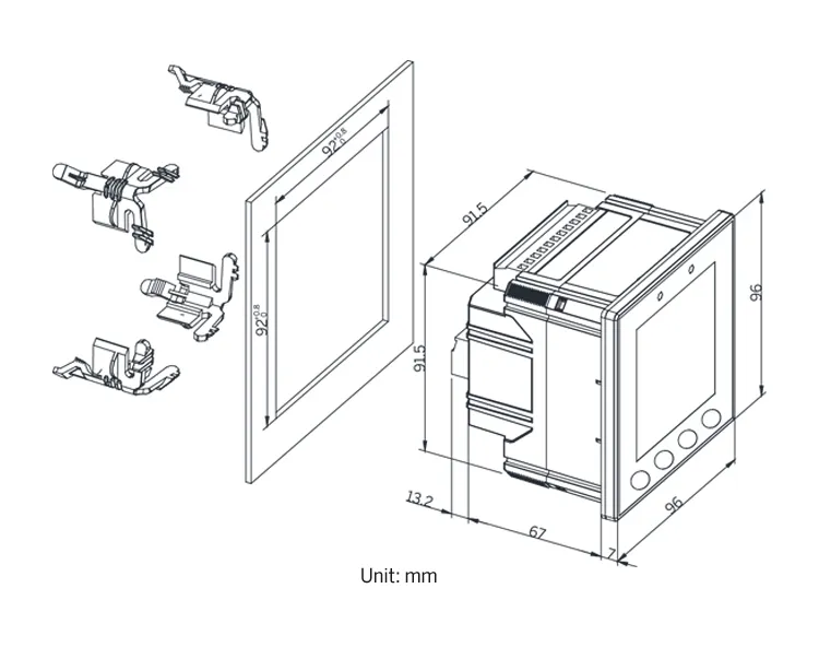 PMC-53A DIN96 Class 0.5S Three-Phase Multifunction Panel Energy Meter with LCD and Modbus RTU