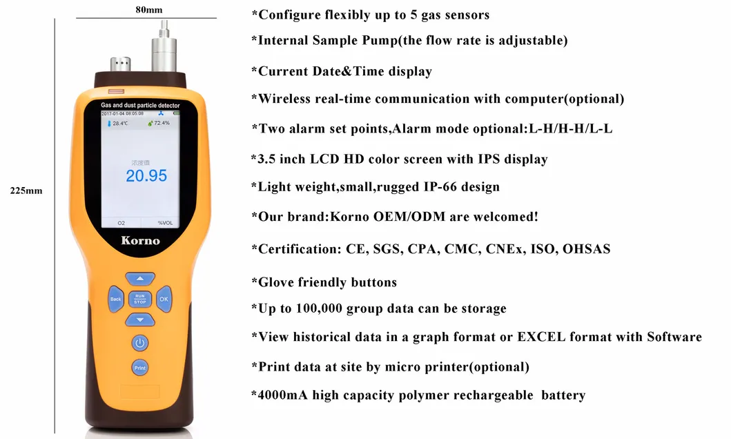 Portable Multi Gas Analyzer 5 in 1 with Temperature&Humidity Detect Function